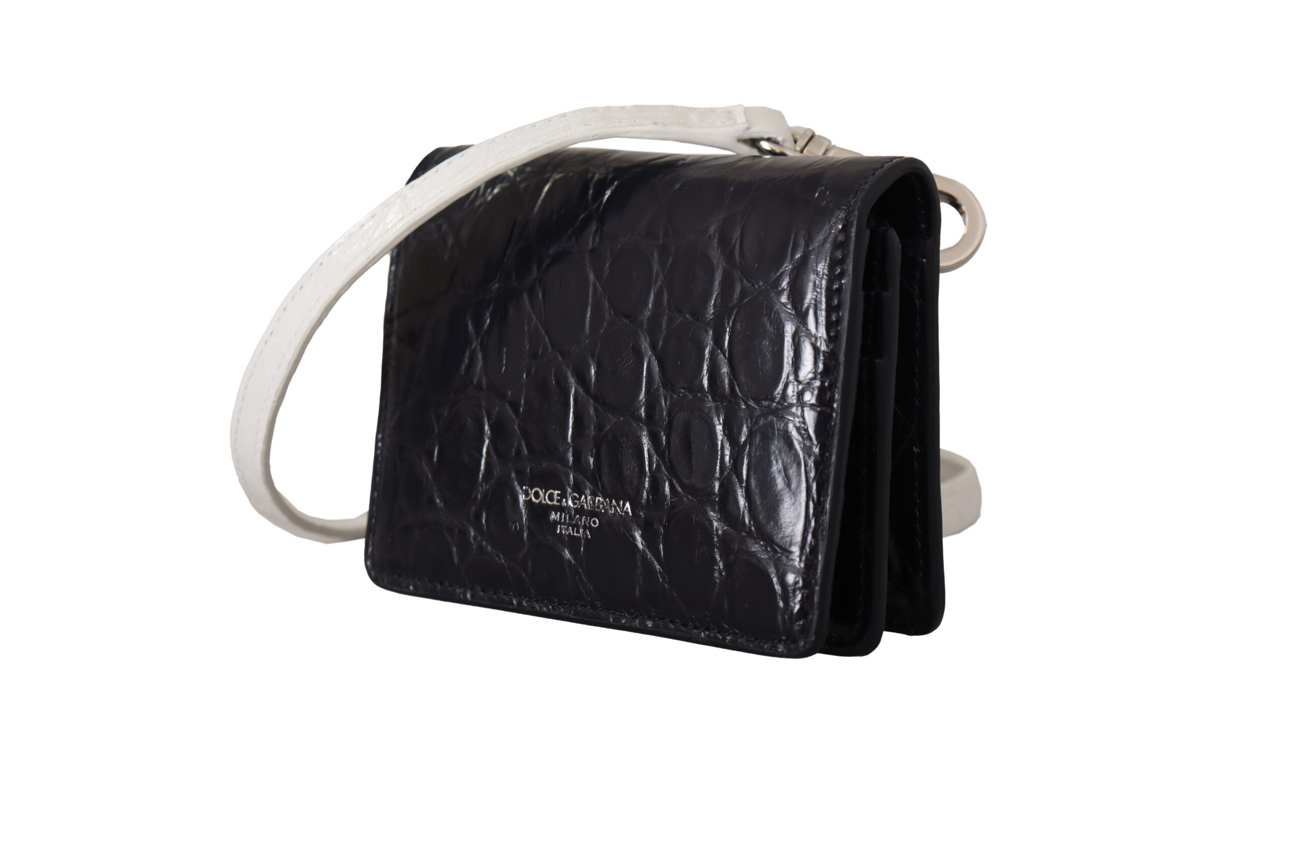 Dolce & Gabbana Blue White Caiman Leather Card Holder Wallet
