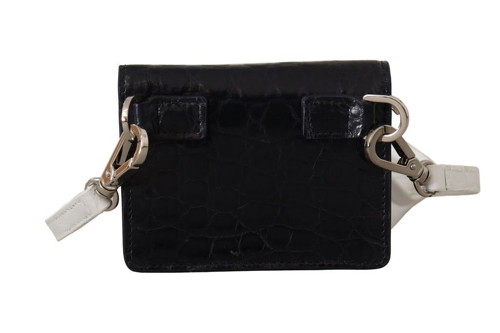 Dolce & Gabbana Blue White Caiman Leather Card Holder Wallet