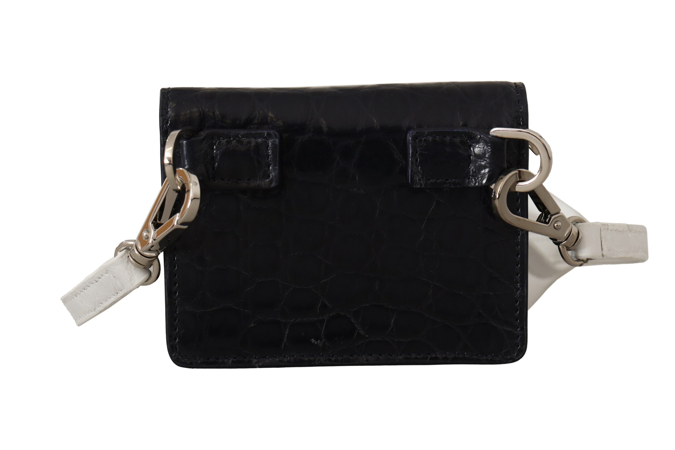 Dolce & Gabbana Blue White Caiman Leather Card Holder Wallet