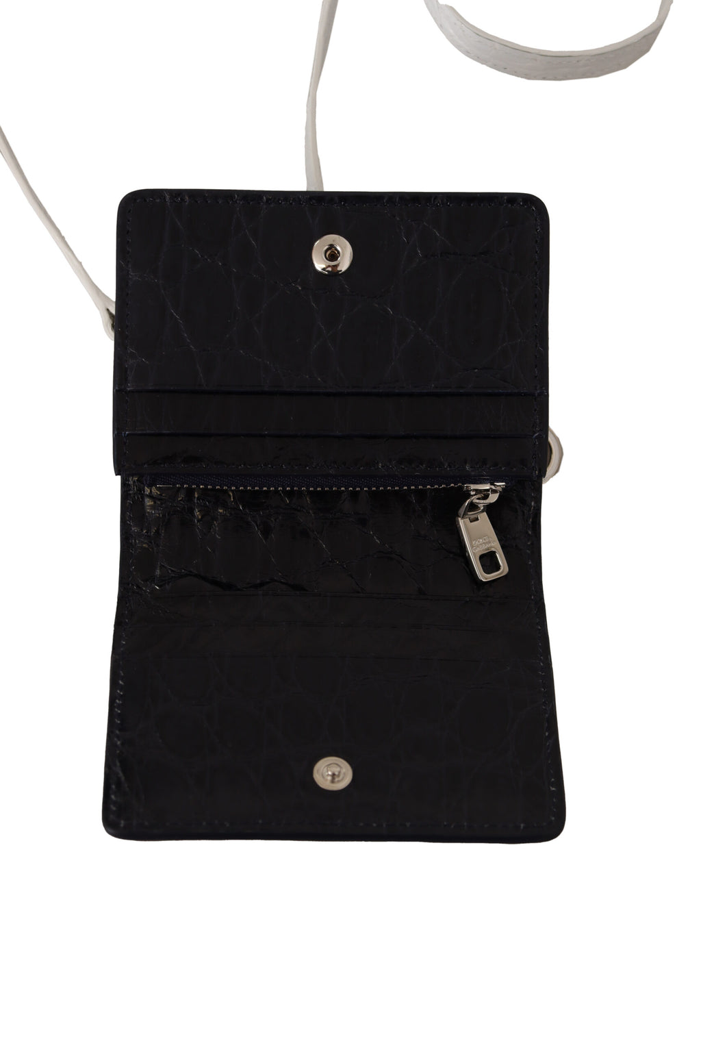 Dolce & Gabbana Blue White Caiman Leather Card Holder Wallet