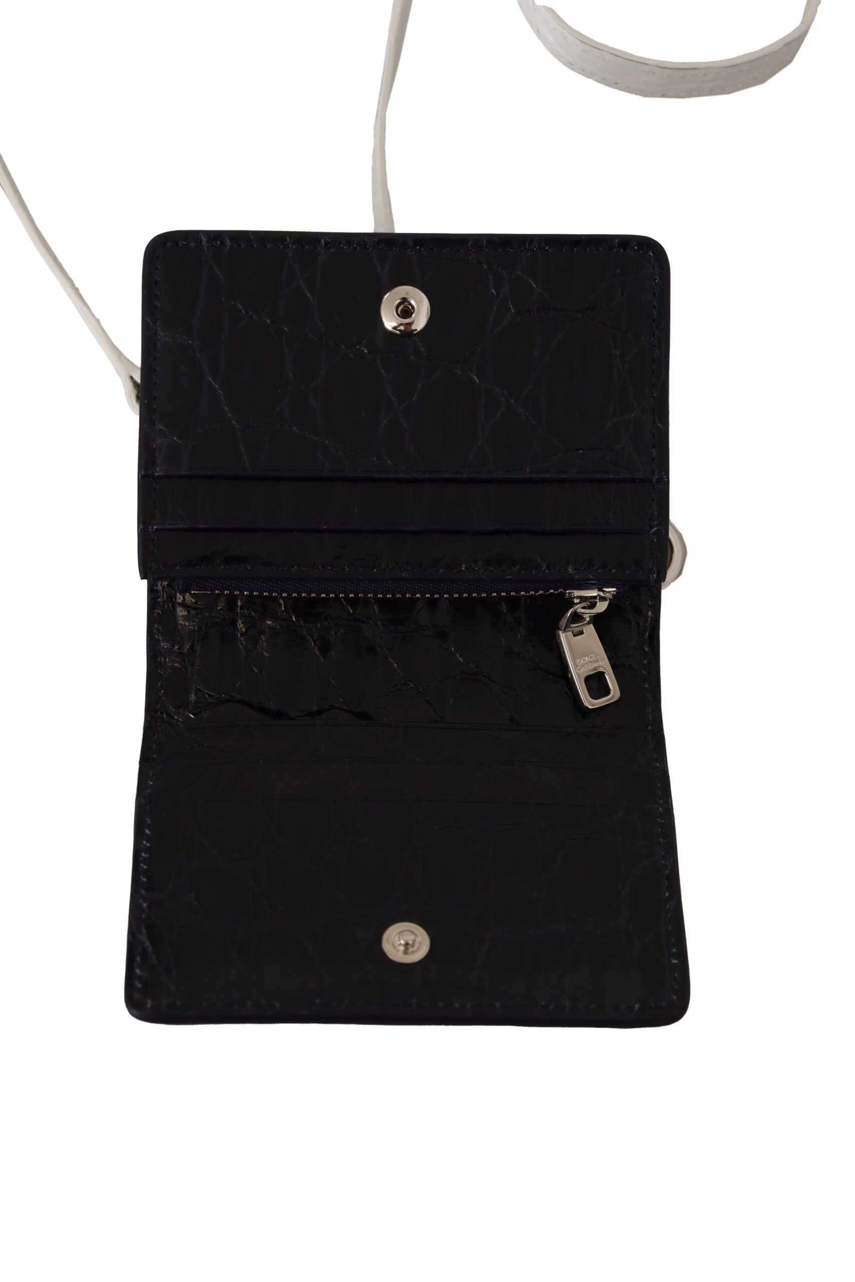 Dolce & Gabbana Blue White Caiman Leather Card Holder Wallet
