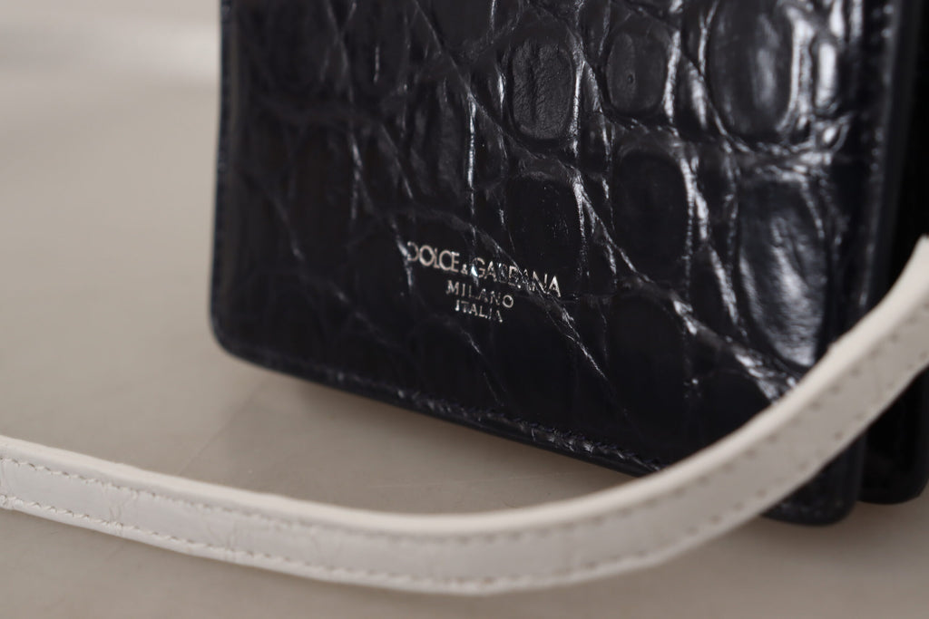 Dolce & Gabbana Blue White Caiman Leather Card Holder Wallet