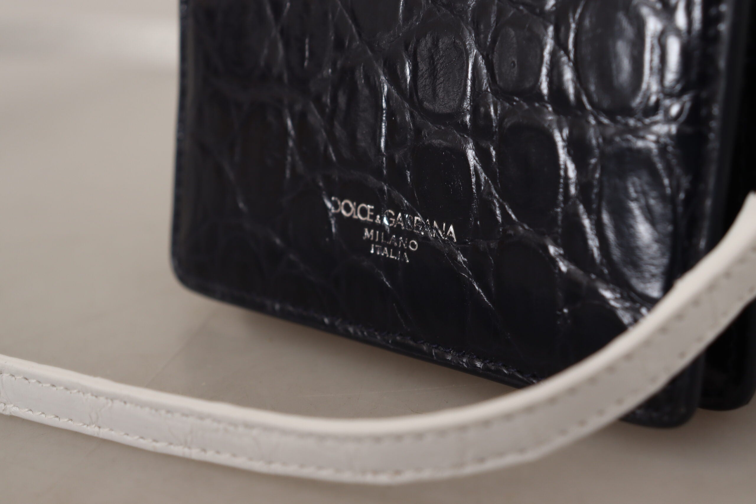 Dolce & Gabbana Blue White Caiman Leather Card Holder Wallet