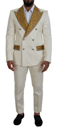 Dolce & Gabbana Weiß Gold gestreifter Smoking Slim Fit Anzug