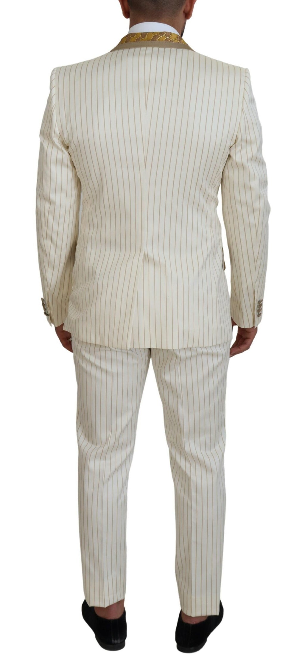 Dolce & Gabbana White Gold Striped Tuxedo Slim Fit Suit