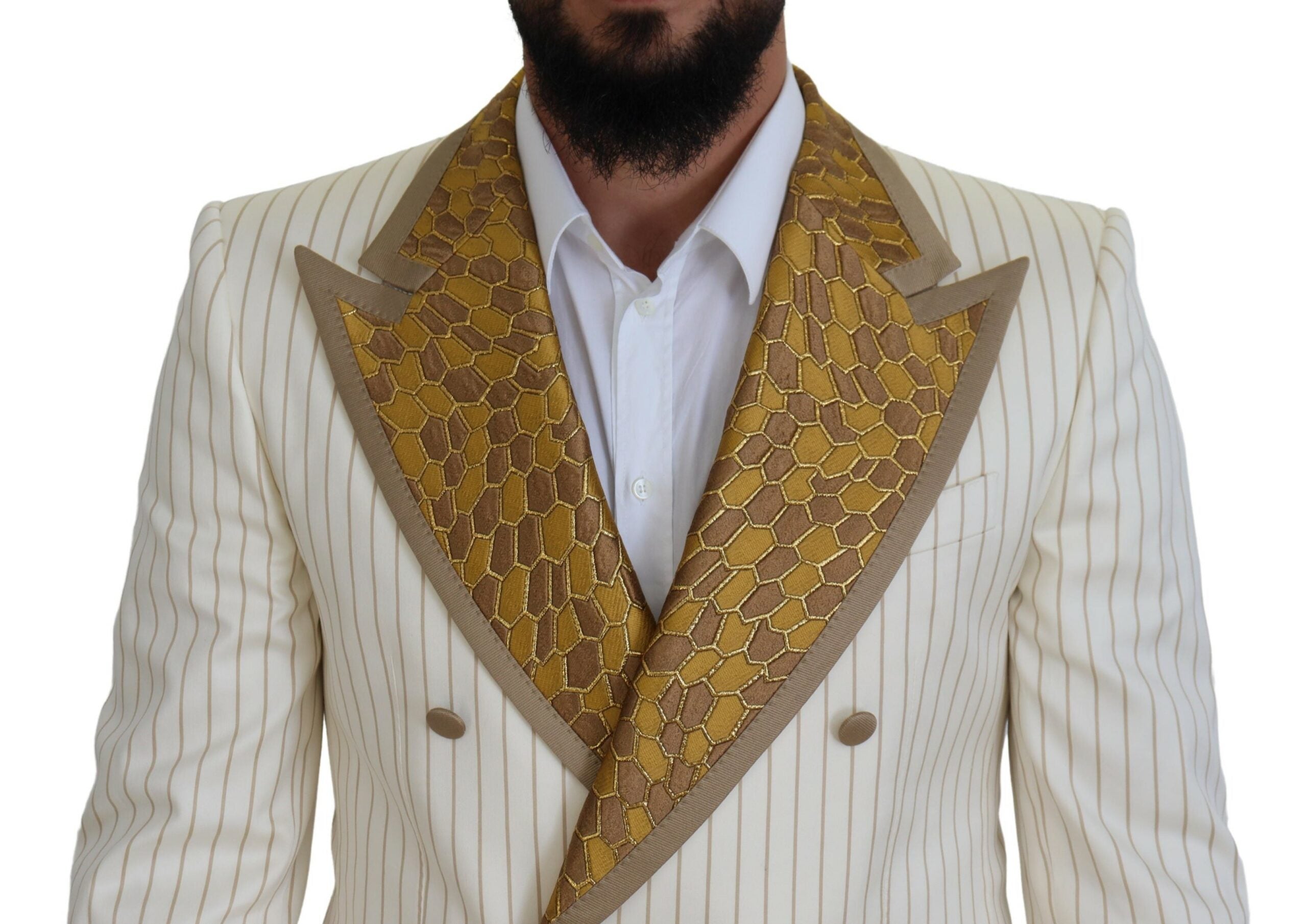 Dolce & Gabbana White Gold Striped Tuxedo Slim Fit Suit