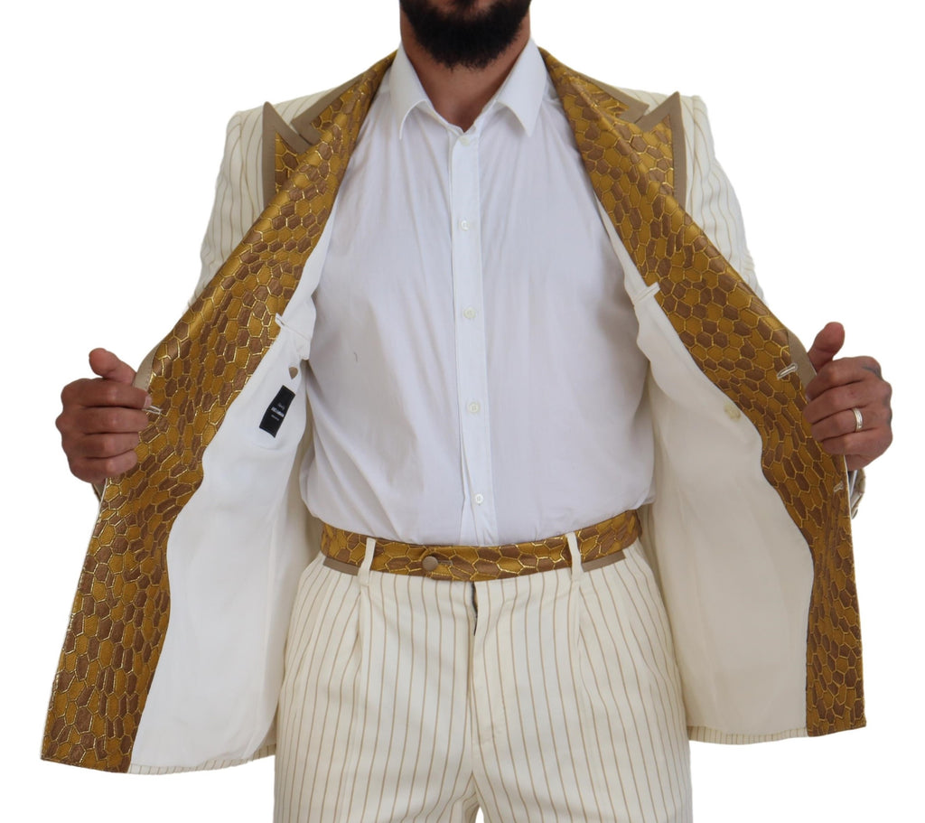 Dolce & Gabbana White Gold Striped Tuxedo Slim Fit Suit