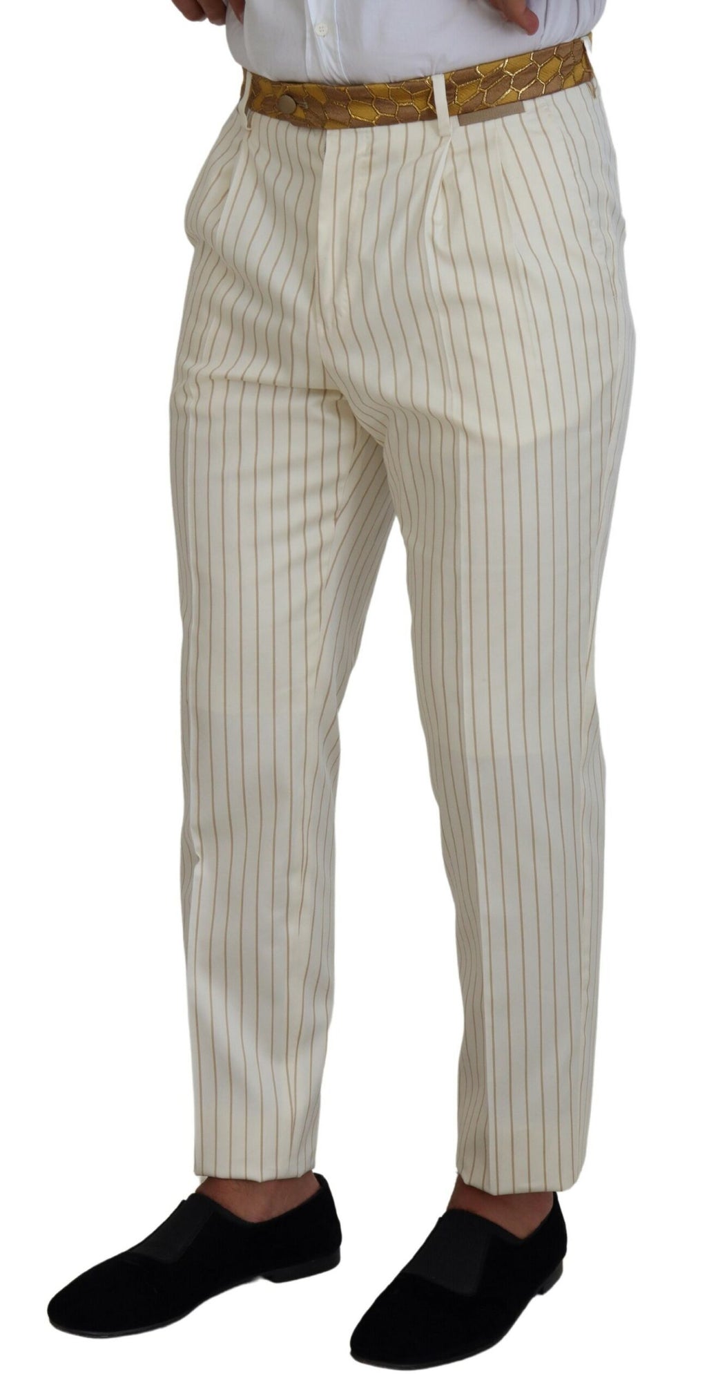 Dolce & Gabbana Weiß Gold gestreifter Smoking Slim Fit Anzug