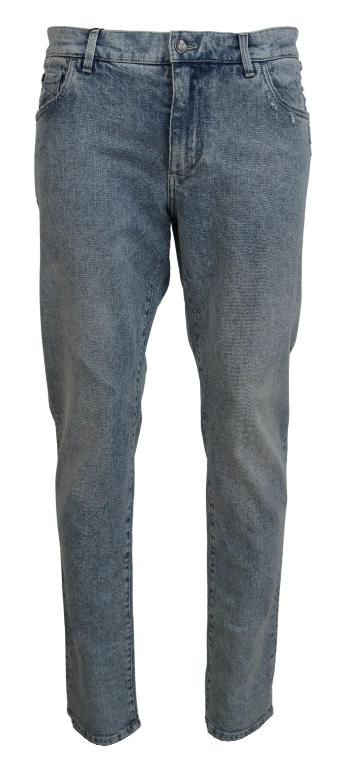Dolce & Gabbana Blaue Waschung Slim Fit Denim Jeans aus Baumwolle