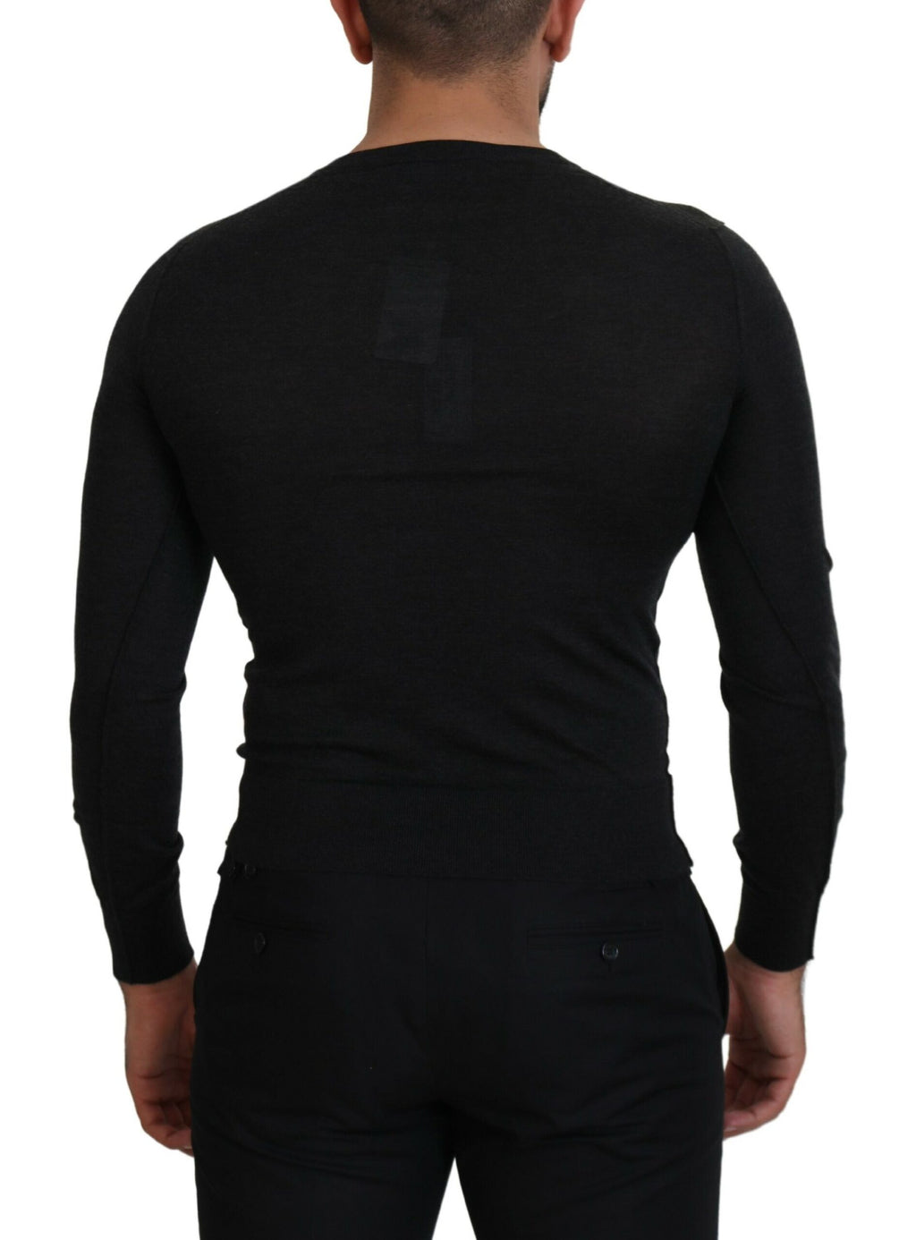 Dolce & Gabbana Grauer Kaschmirpullover mit V-Ausschnitt und goldenem Herz