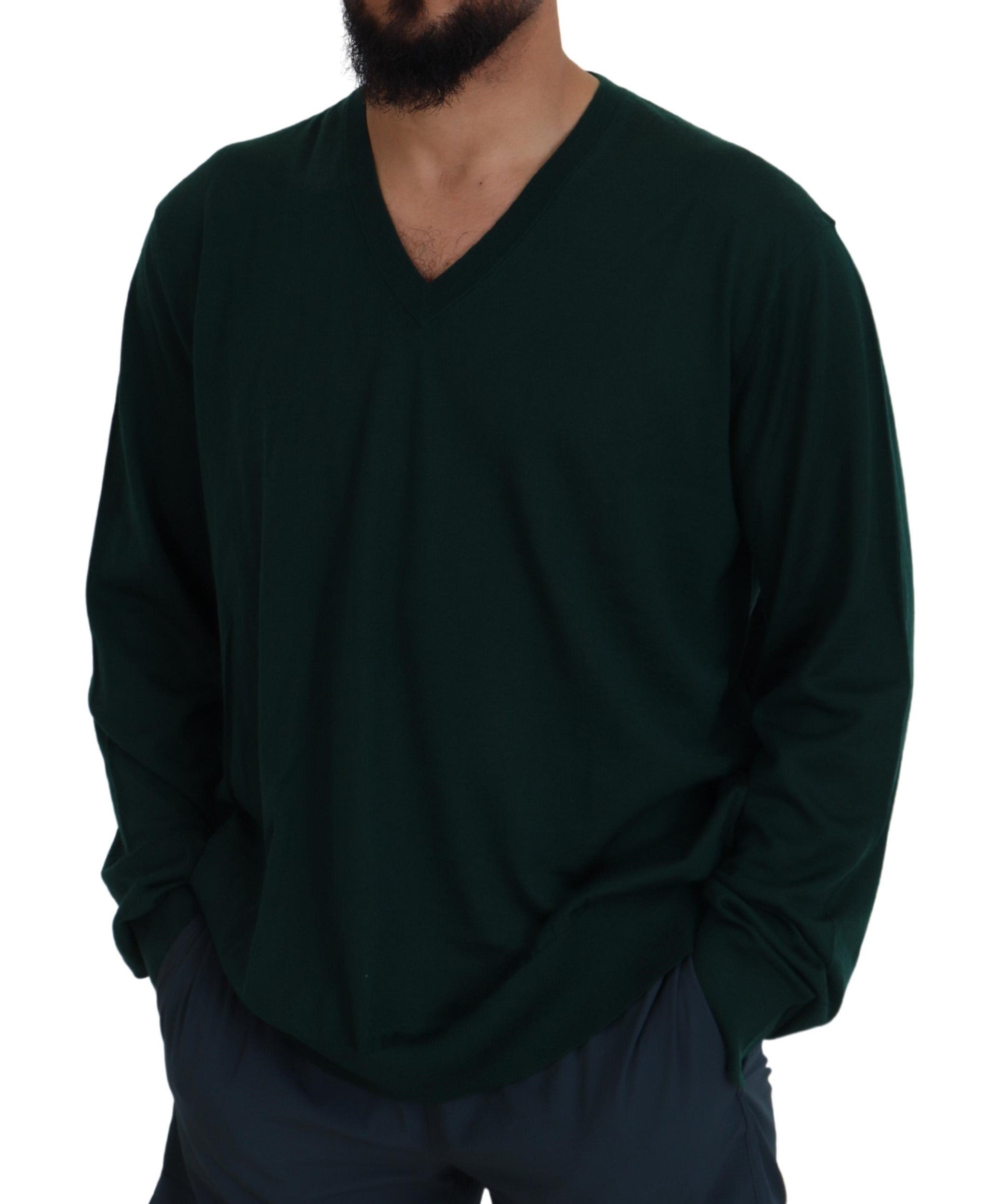Dolce & Gabbana Grüner Kaschmirpullover mit V-Ausschnitt