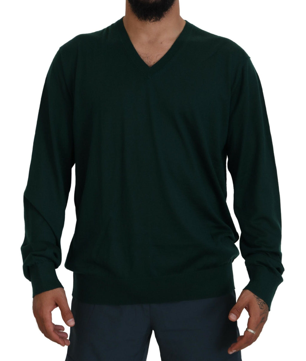 Dolce & Gabbana Grüner Kaschmirpullover mit V-Ausschnitt
