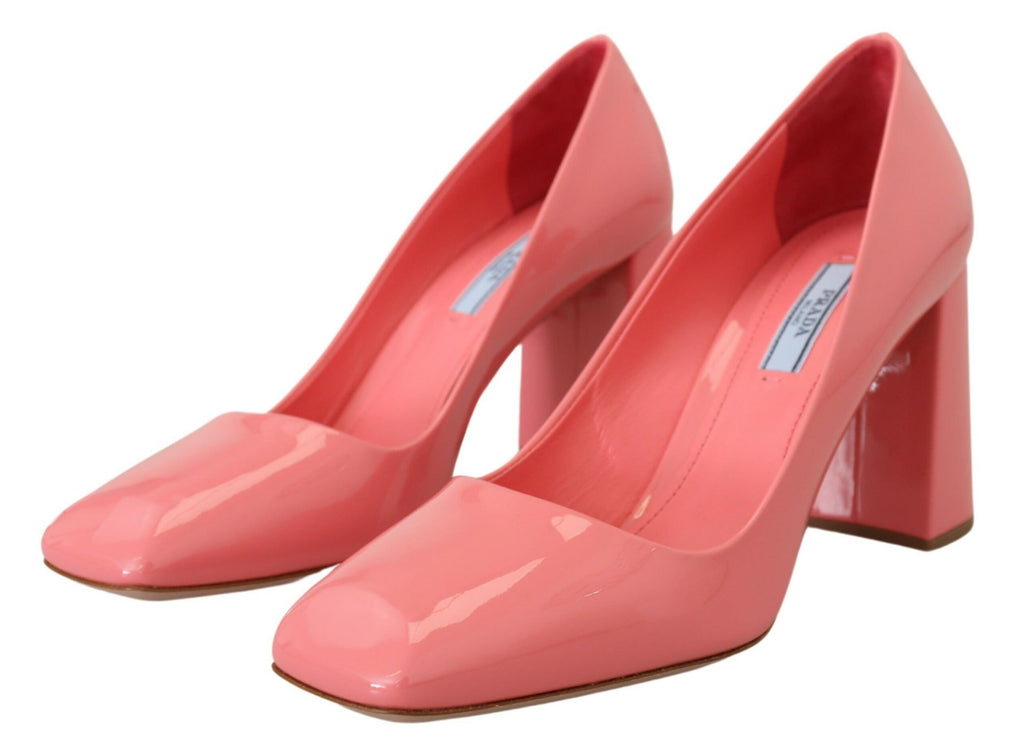Prada Pink Patent Leather Block Heel Pumps Classic