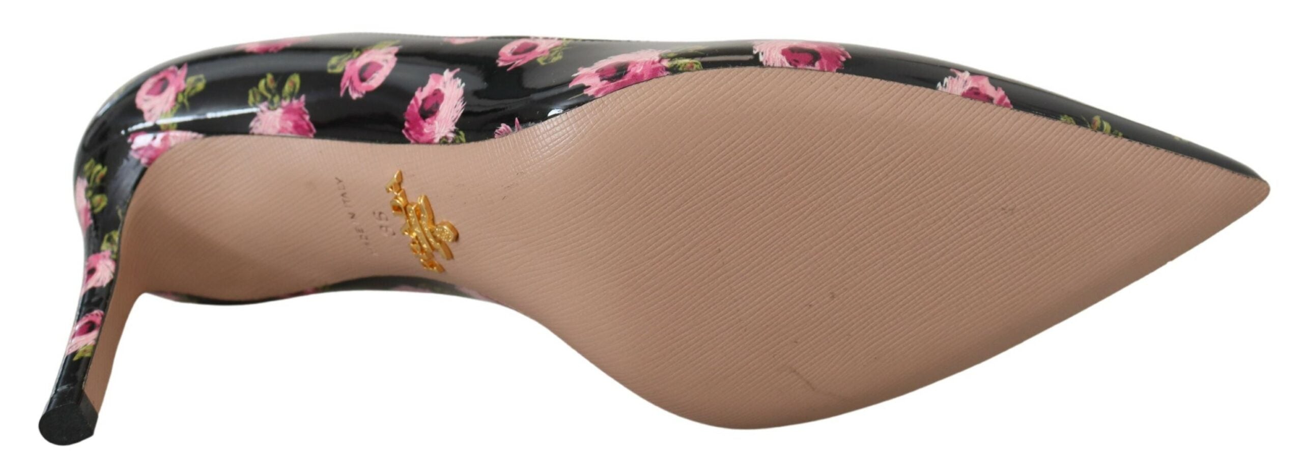 Prada Schwarzes Leder Floral Heels Stilettos Pumps