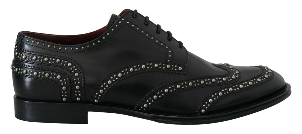 Dolce & Gabbana Schwarzes Leder Derby Kleid Nietenschuhe