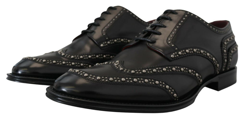 Dolce & Gabbana Schwarzes Leder Derby Kleid Nietenschuhe