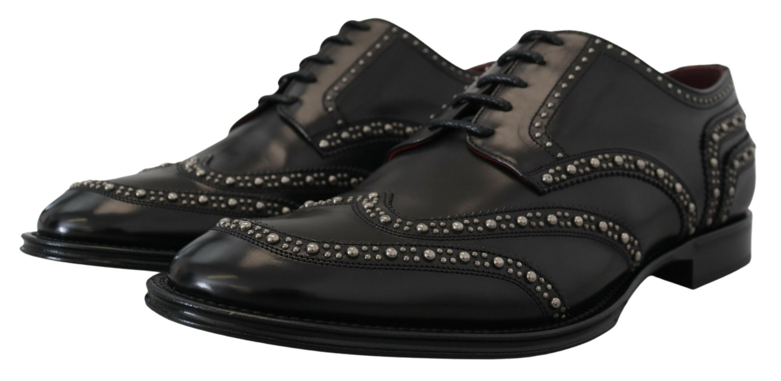 Dolce & Gabbana Schwarzes Leder Derby Kleid Nietenschuhe
