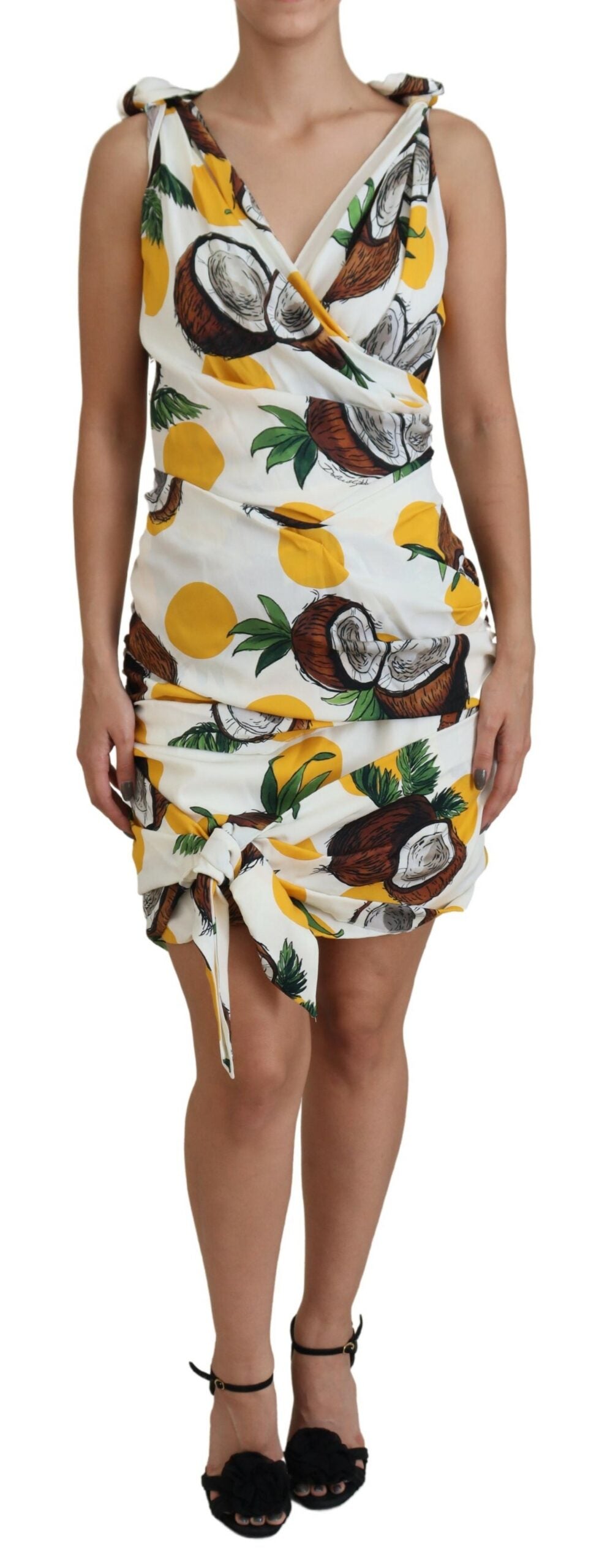 Dolce & Gabbana White Coconut Print Mini Silk Dress