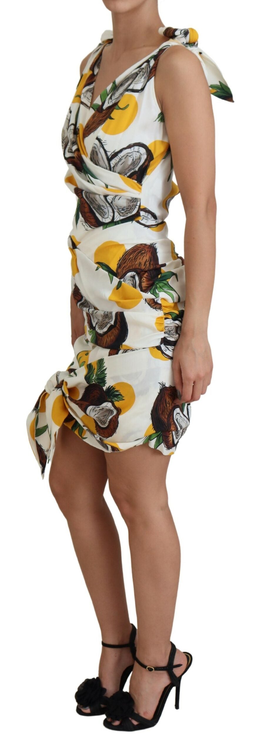 Dolce & Gabbana White Coconut Print Mini Silk Dress