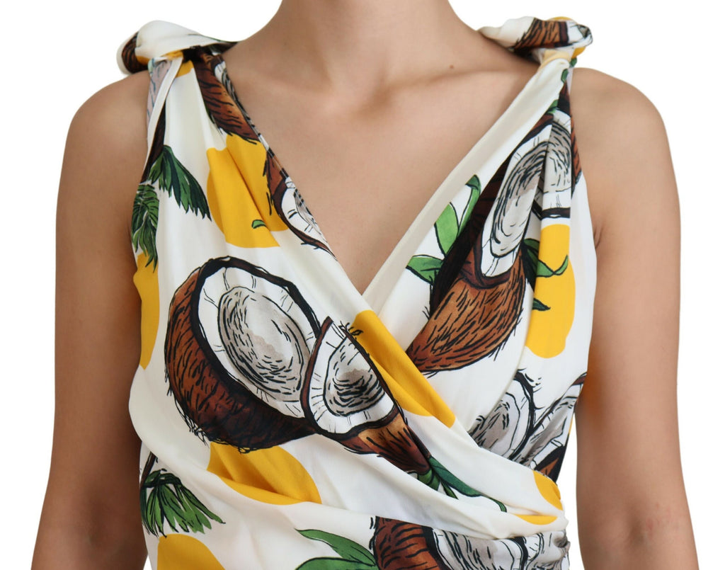 Dolce & Gabbana White Coconut Print Mini Silk Dress