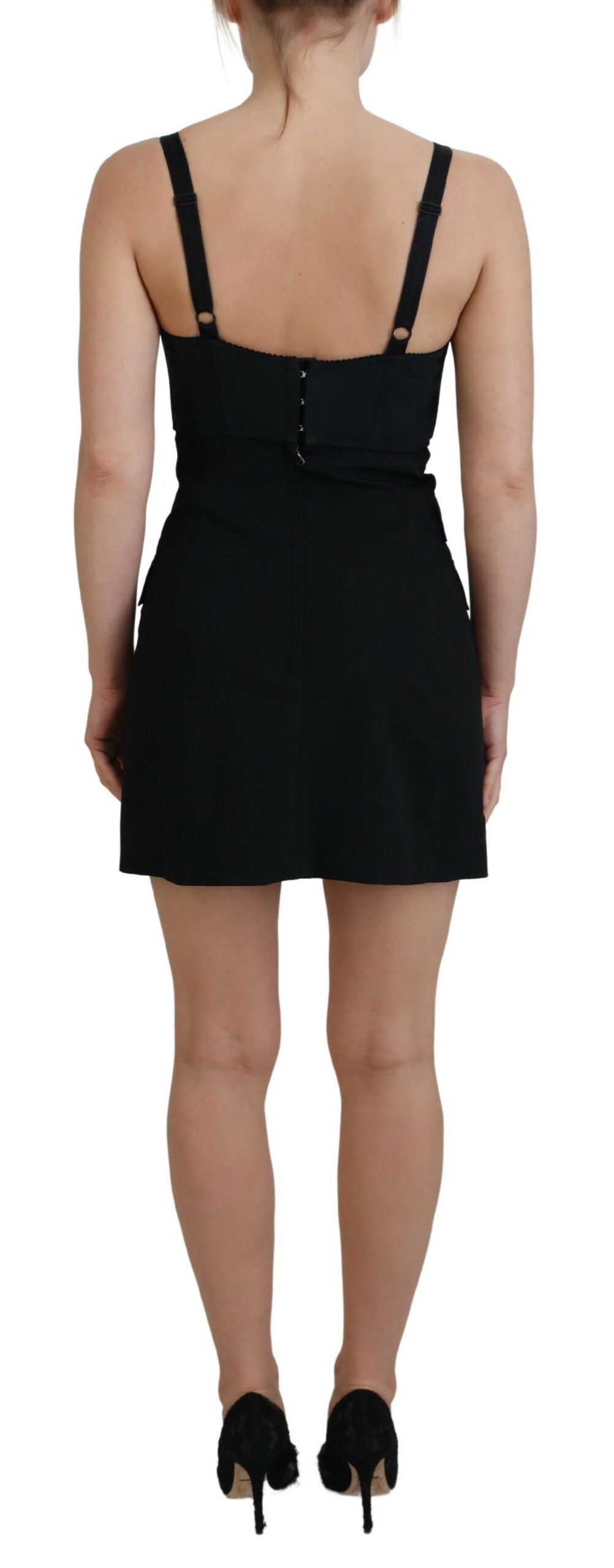 Dolce & Gabbana Schwarzes Stretch-Minikleid aus Wolle in Passform