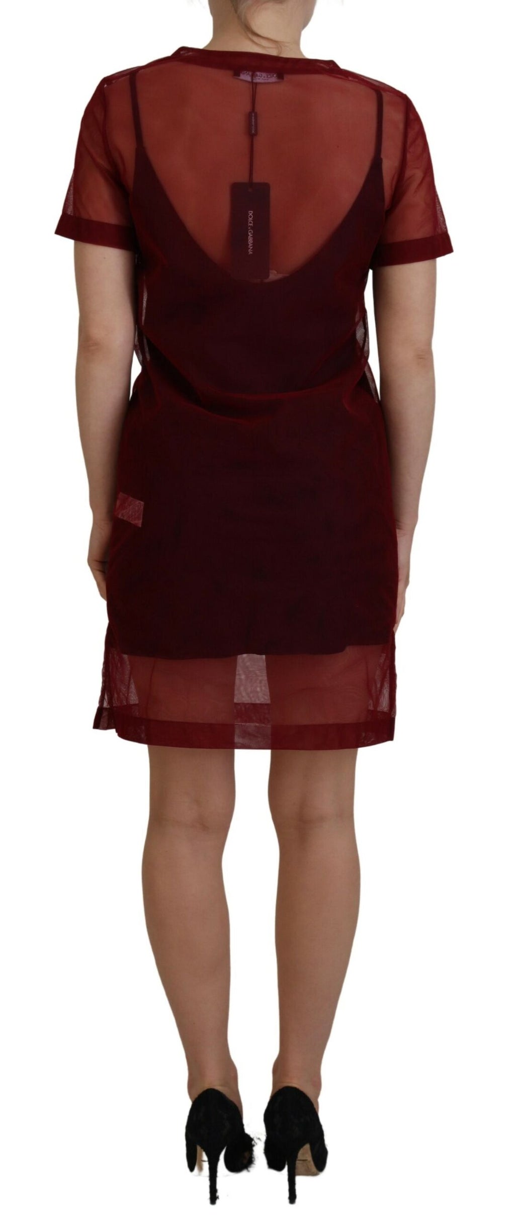 Dolce & Gabbana Kastanienbraunes zweilagiges Shift-Minikleid aus Nylon