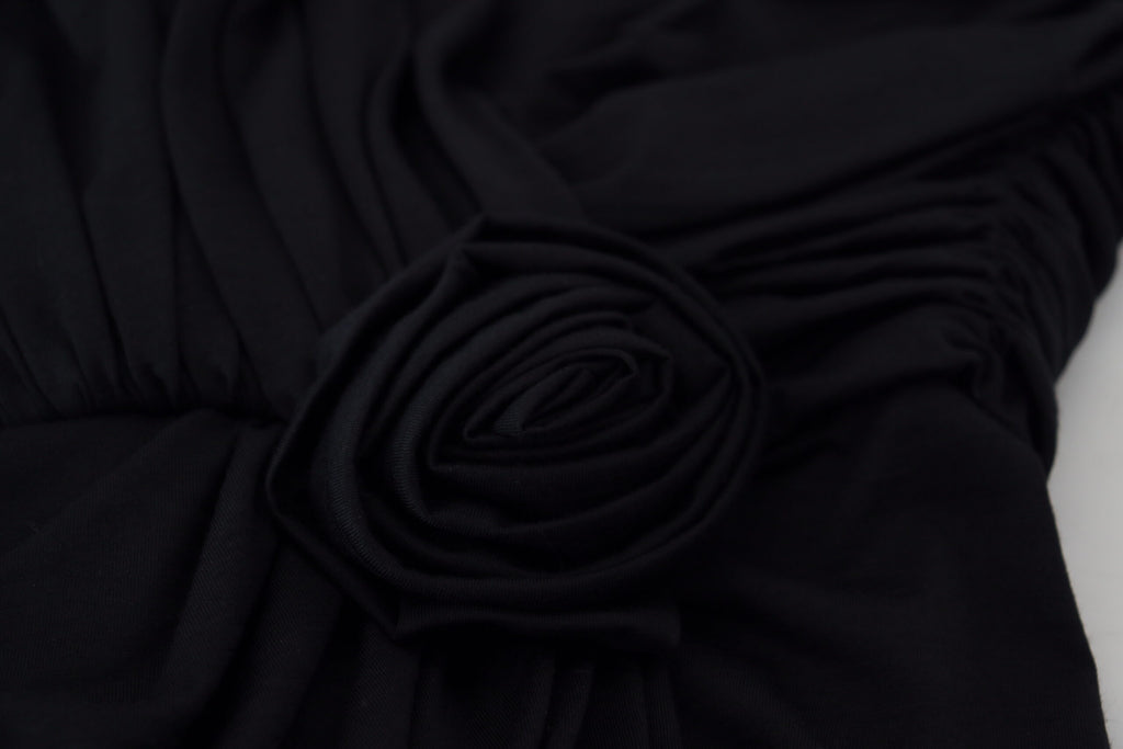 Dolce & Gabbana Schwarzes Wickelmantelkleid mit einer Schulter aus Wolle