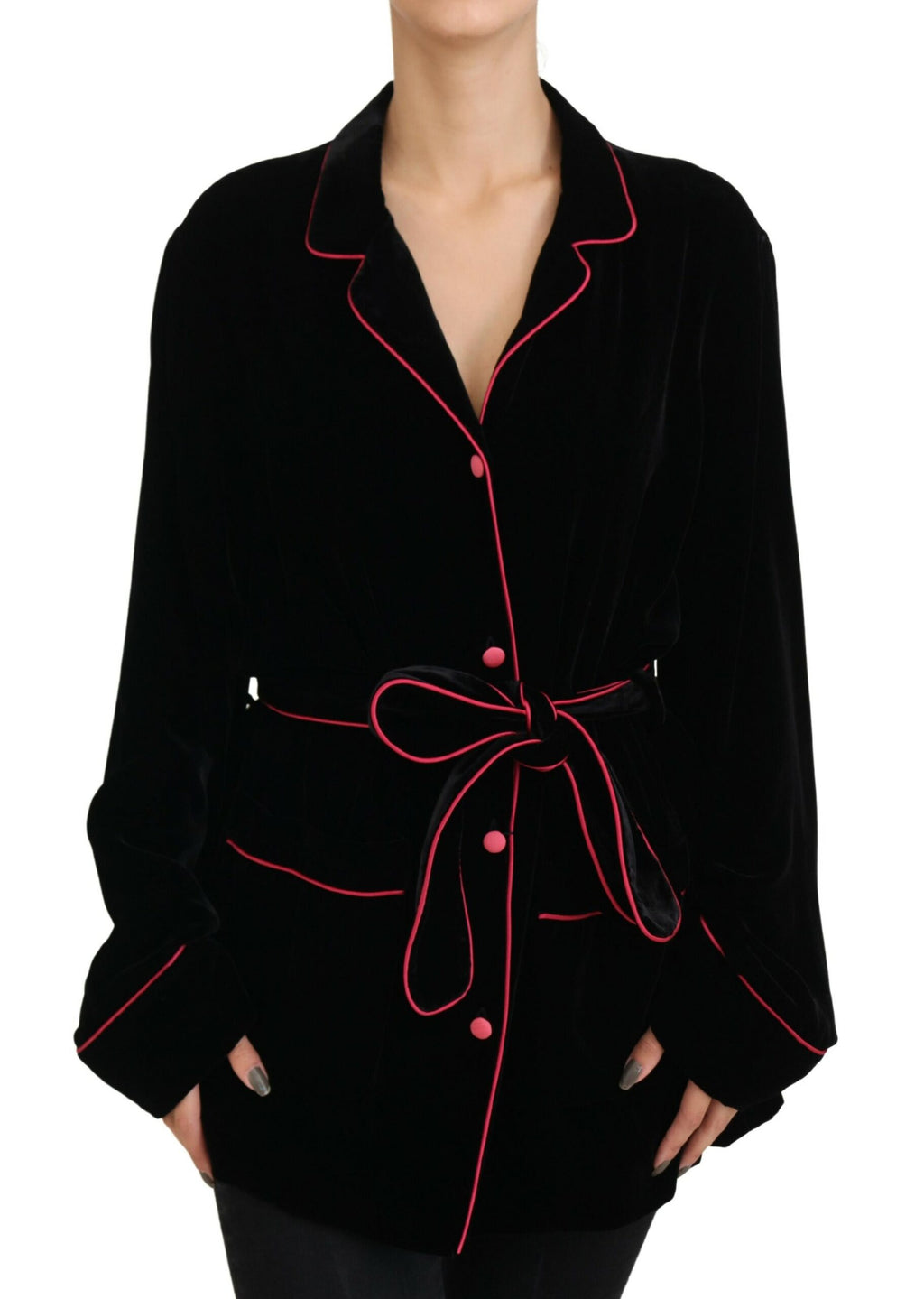Dolce & Gabbana Black Belted Blazer with Buttons Viscose Jacket