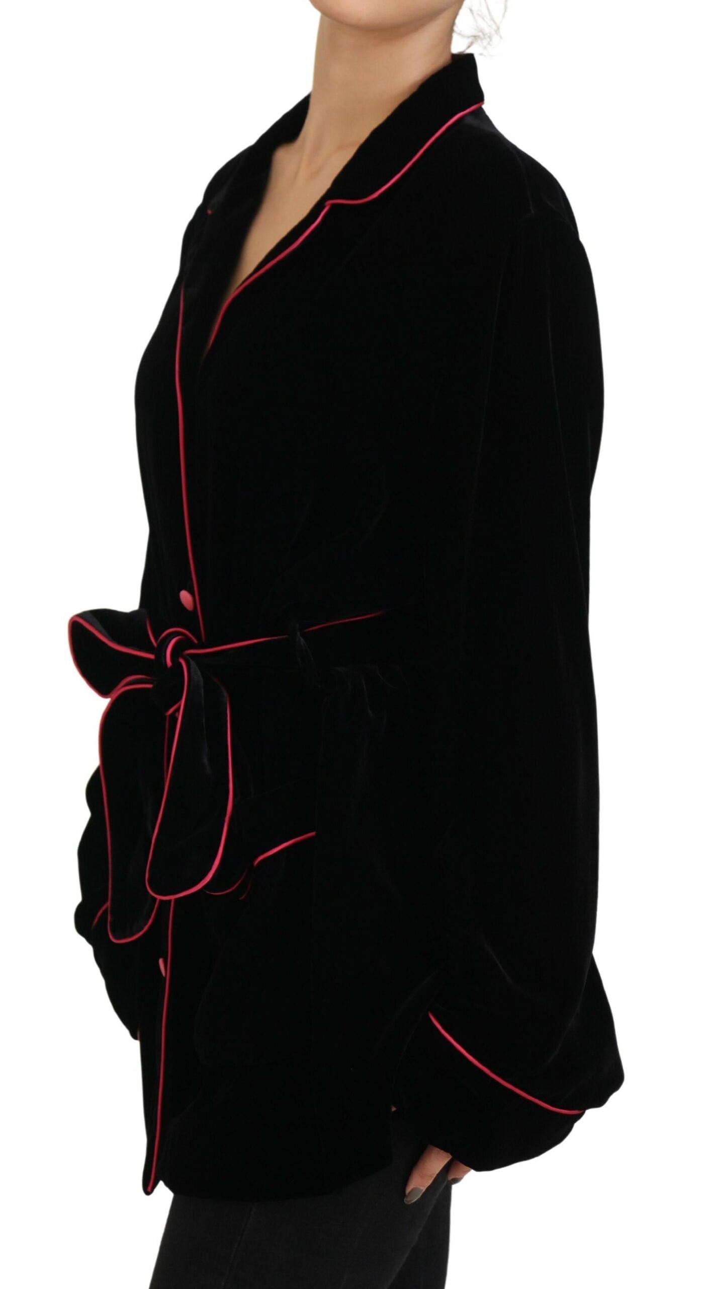 Dolce & Gabbana Black Belted Blazer with Buttons Viscose Jacket