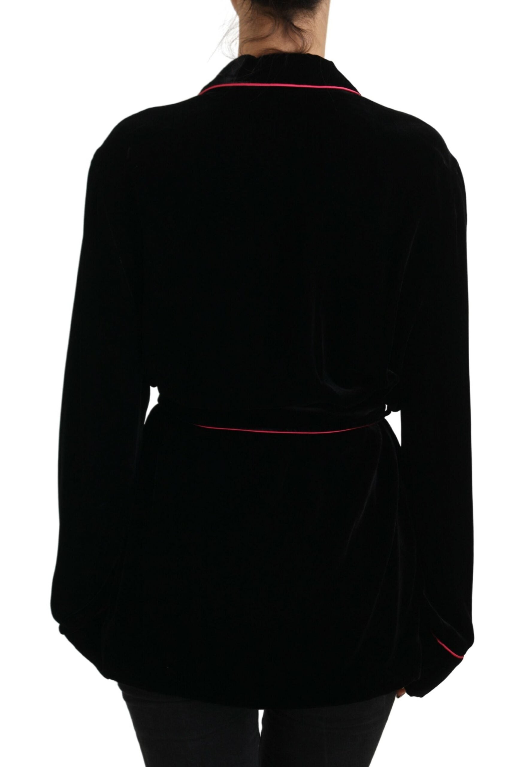 Dolce & Gabbana Black Belted Blazer with Buttons Viscose Jacket