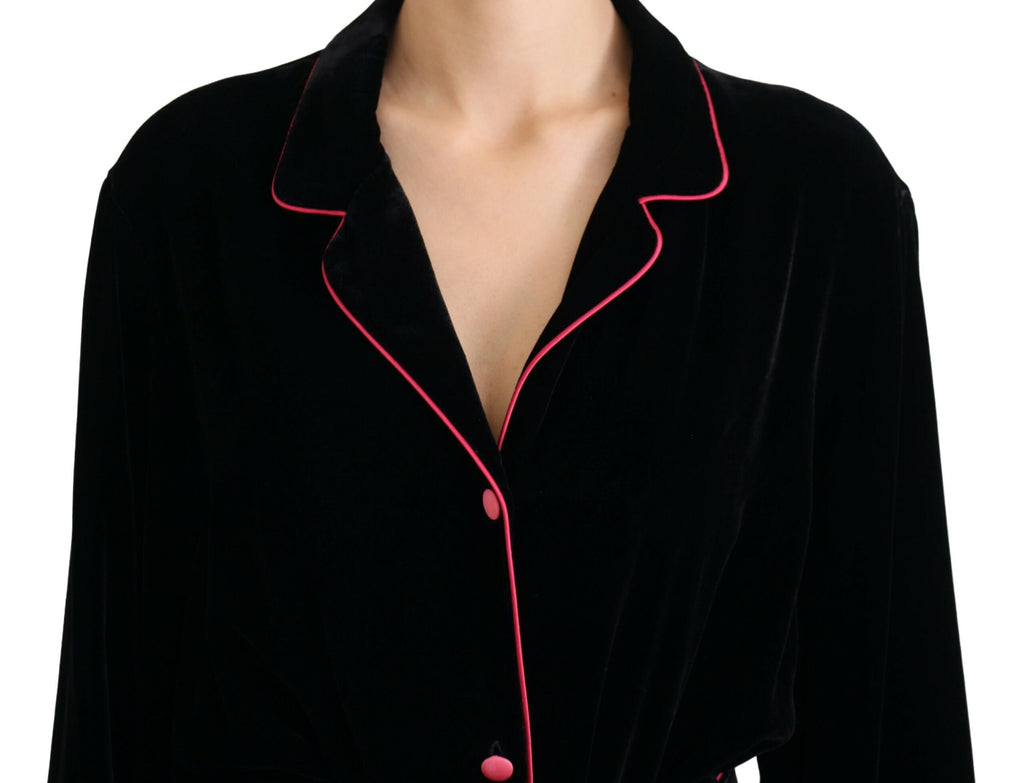 Dolce & Gabbana Black Belted Blazer with Buttons Viscose Jacket