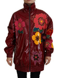Dolce & Gabbana Maroon Floral Full Zip Polyester Damen Jacke