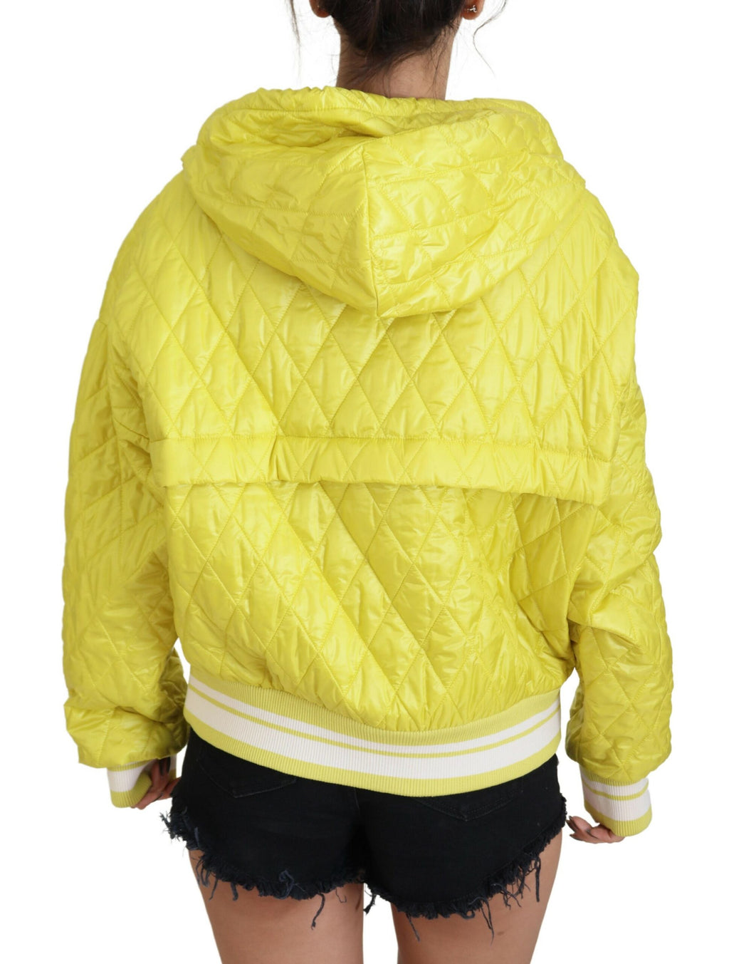 Dolce & Gabbana Yellow Nylon Quilted Jacket with Hood and Pullover