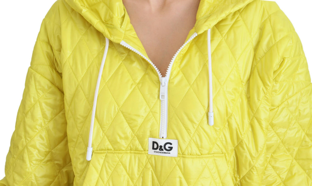 Dolce & Gabbana Yellow Nylon Quilted Jacket with Hood and Pullover