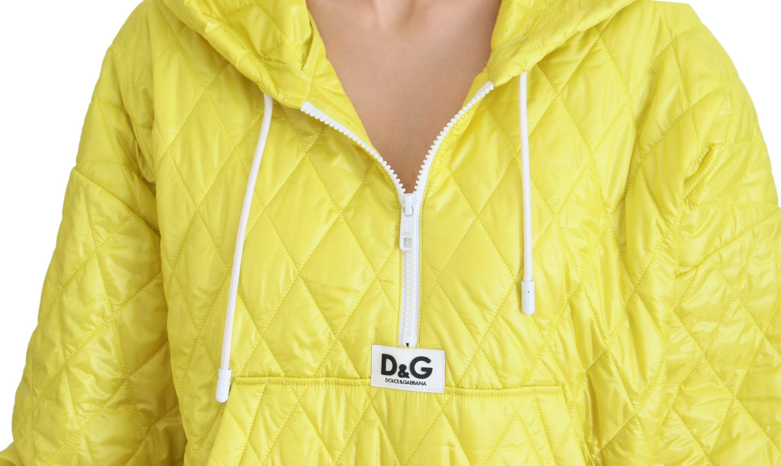 Dolce & Gabbana Yellow Nylon Quilted Jacket with Hood and Pullover