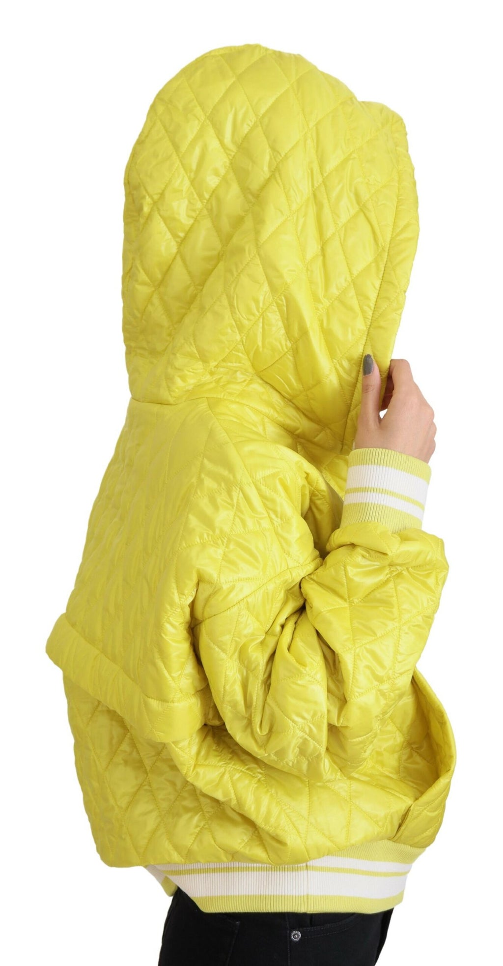 Dolce & Gabbana Yellow Nylon Quilted Jacket with Hood and Pullover