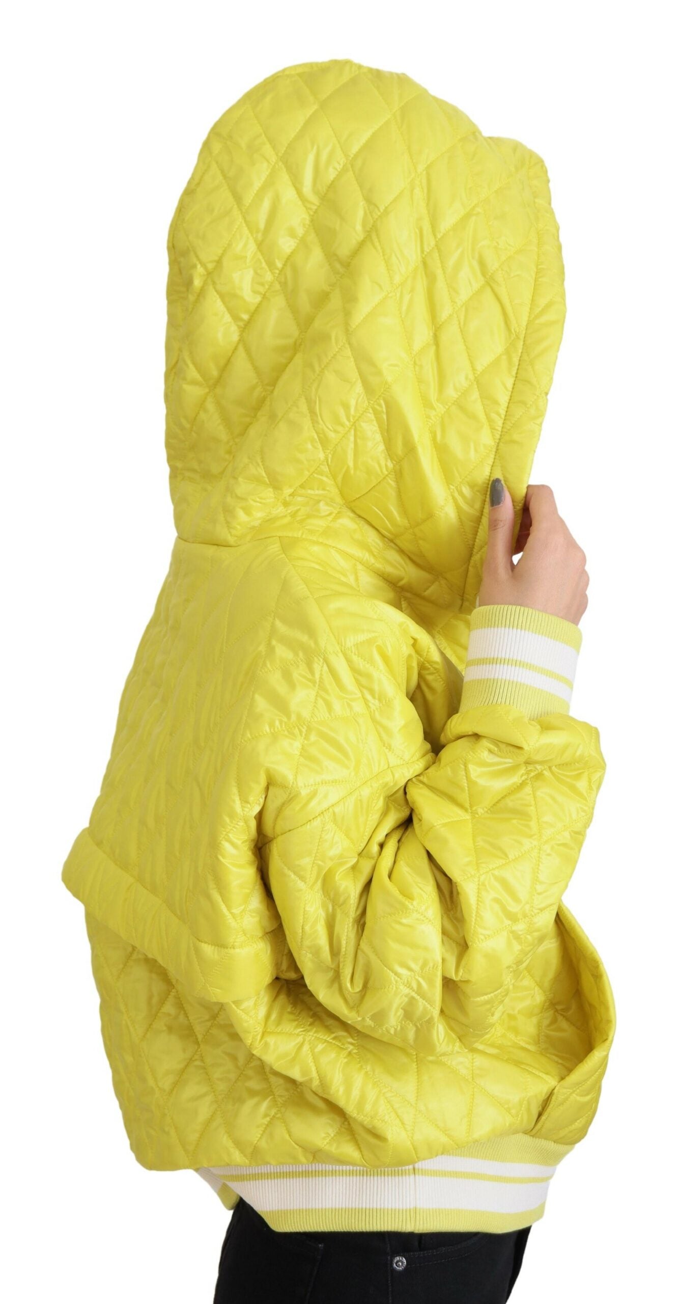 Dolce & Gabbana Yellow Nylon Quilted Jacket with Hood and Pullover