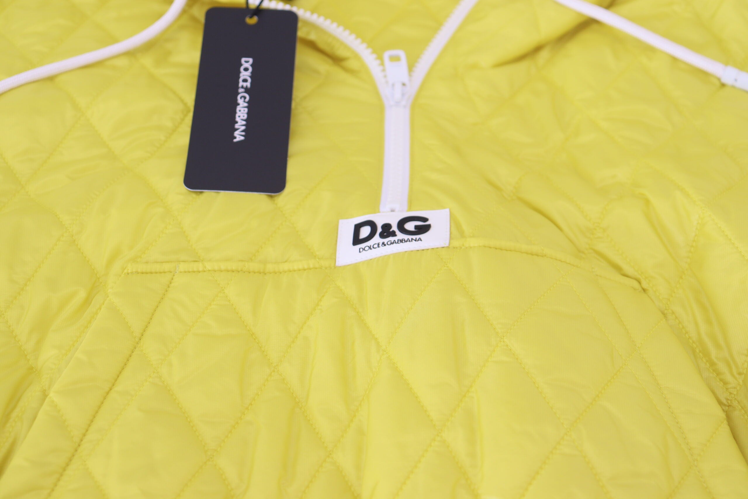 Dolce & Gabbana Yellow Nylon Quilted Jacket with Hood and Pullover