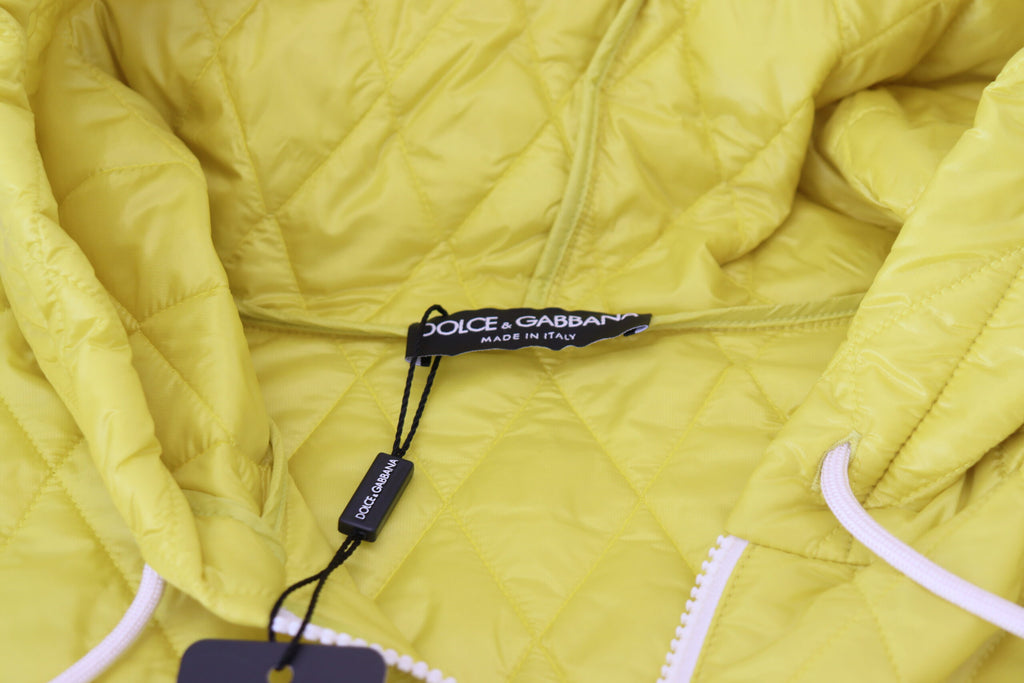 Dolce & Gabbana Yellow Nylon Quilted Jacket with Hood and Pullover