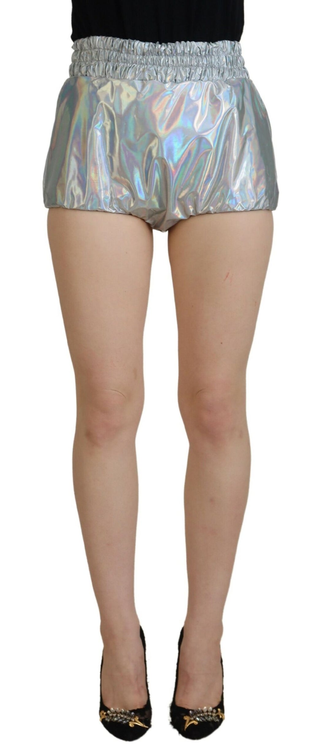 Dolce & Gabbana Silver Holographic High-Waisted Hot Pants Shorts
