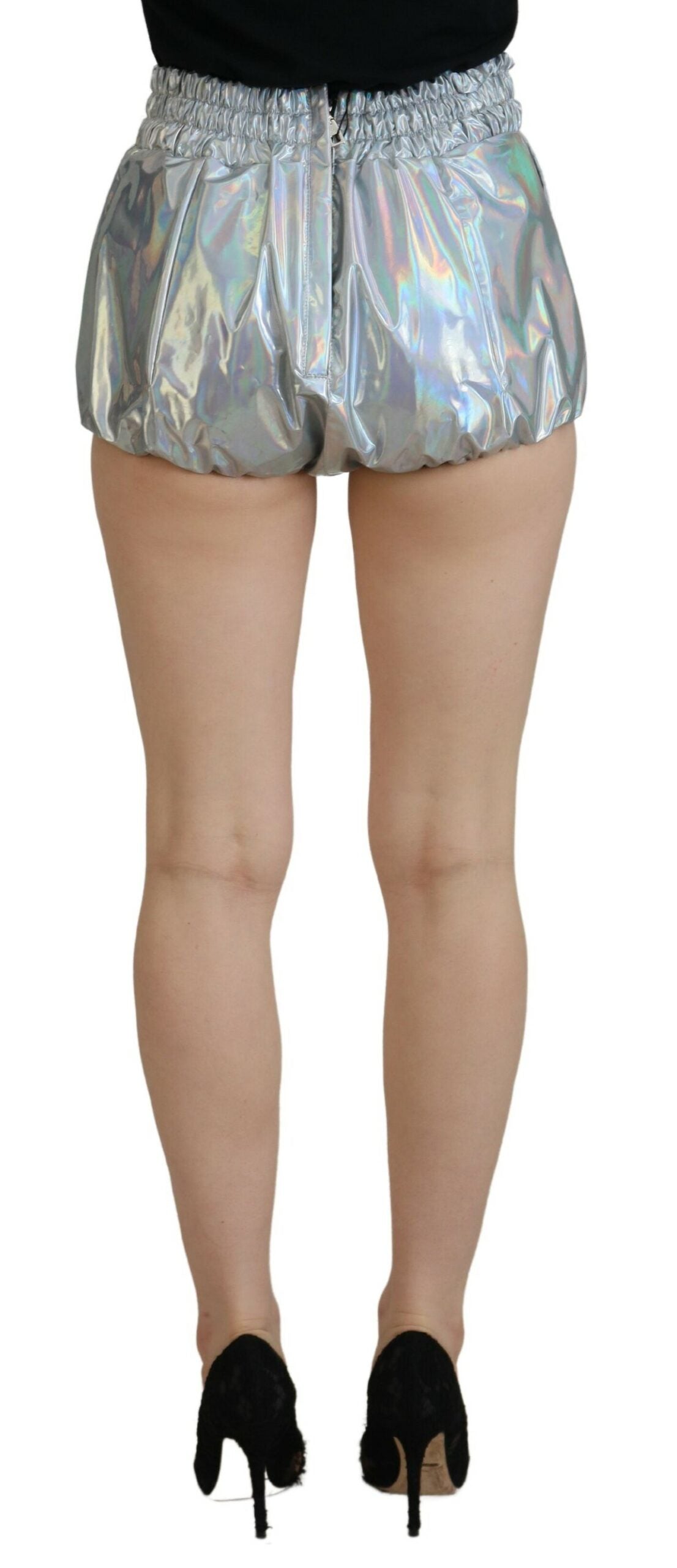 Dolce & Gabbana Silver Holographic High-Waisted Hot Pants Shorts