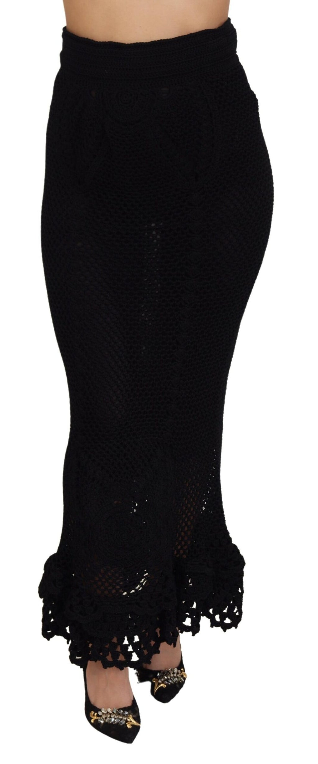 Dolce & Gabbana Black High Waisted Cotton Knit Mermaid Skirt