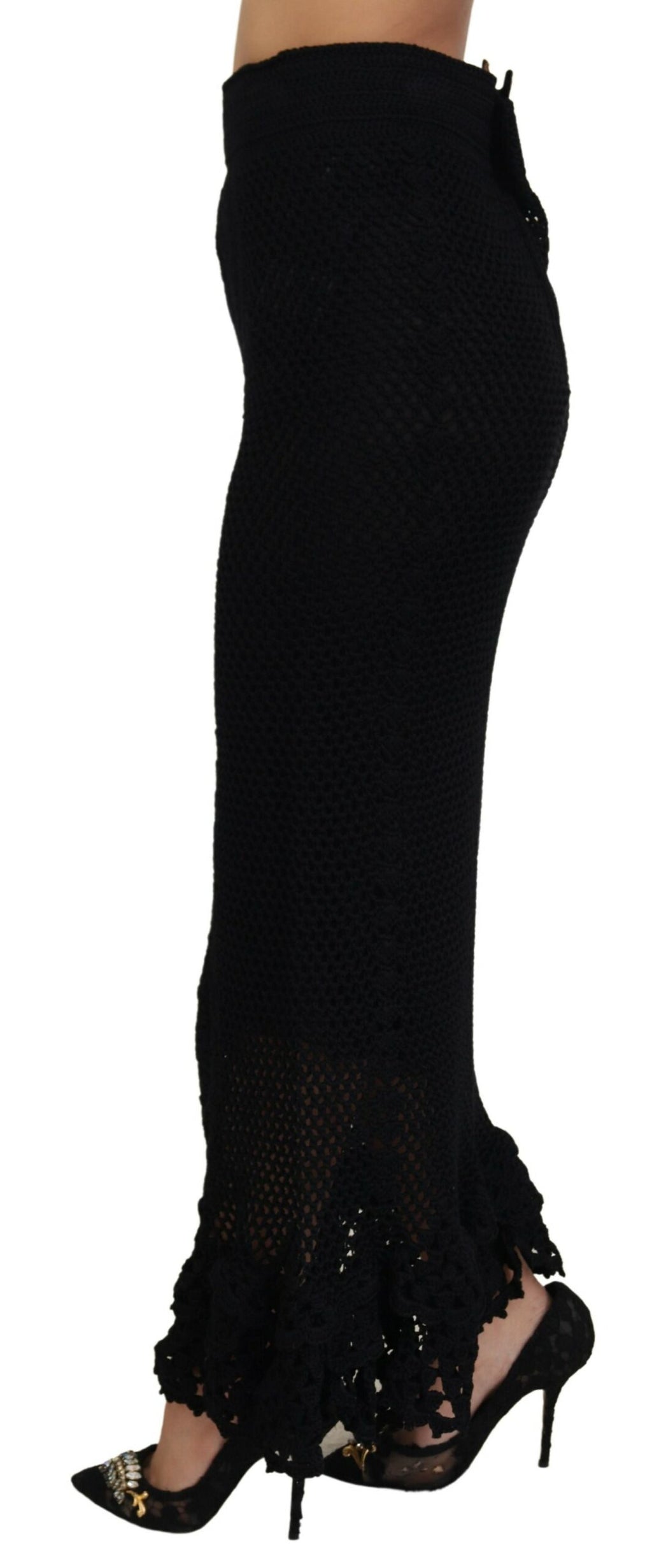 Dolce & Gabbana Black High Waisted Cotton Knit Mermaid Skirt