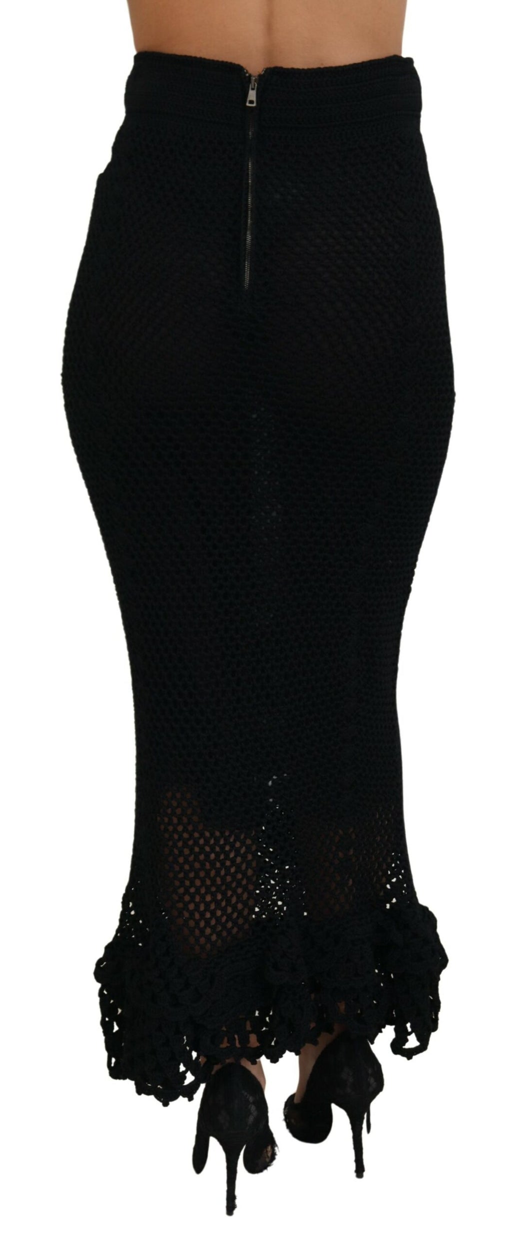 Dolce & Gabbana Black High Waisted Cotton Knit Mermaid Skirt