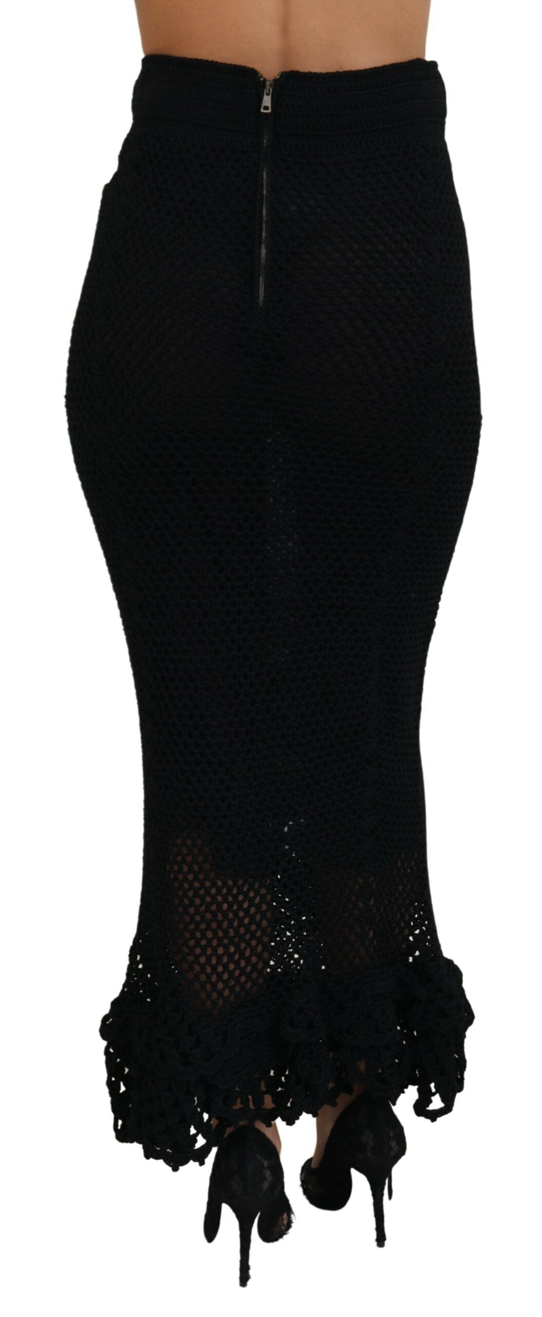 Dolce & Gabbana Black High Waisted Cotton Knit Mermaid Skirt