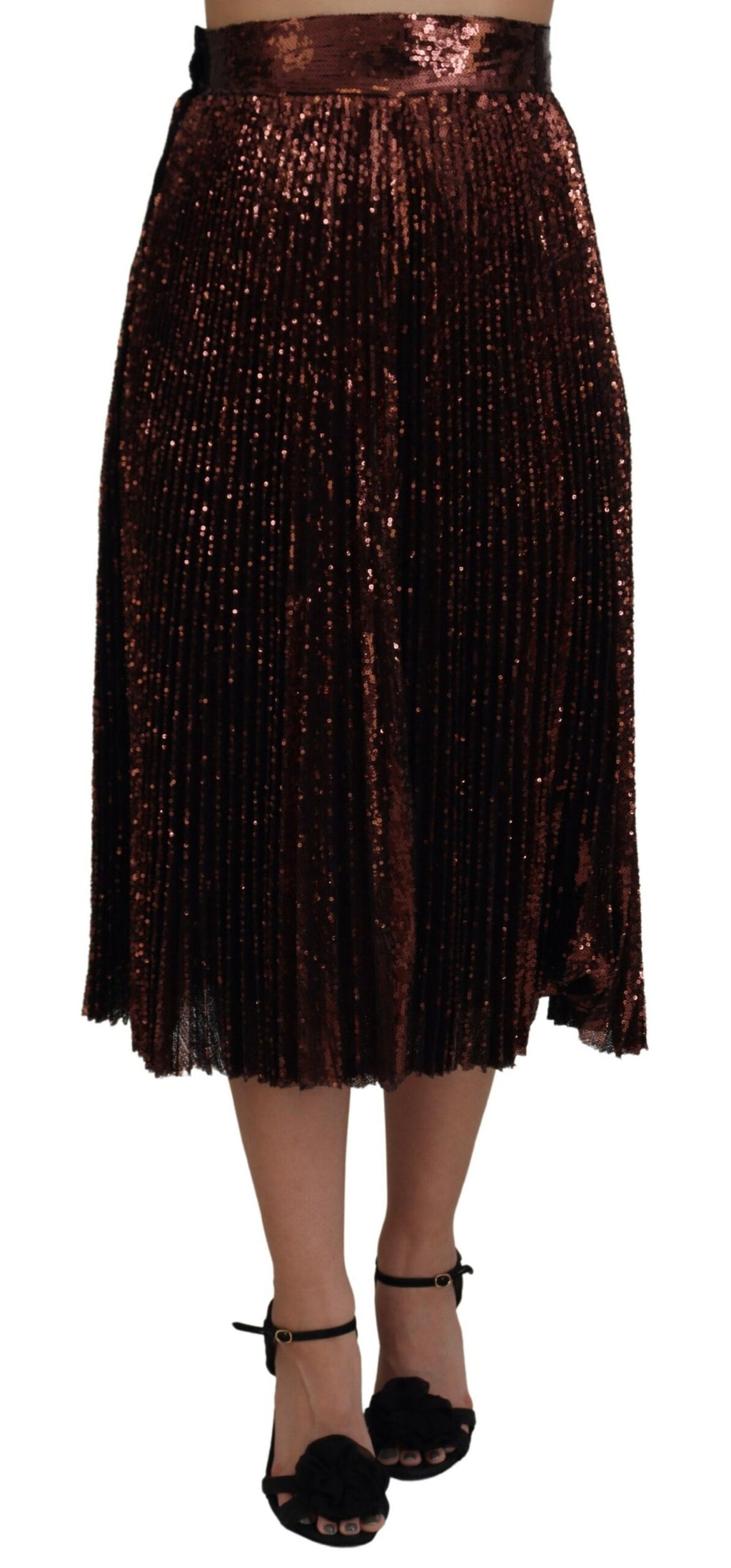Dolce & Gabbana Bronze Sequin Embellished High-Waisted Maxi Skirt