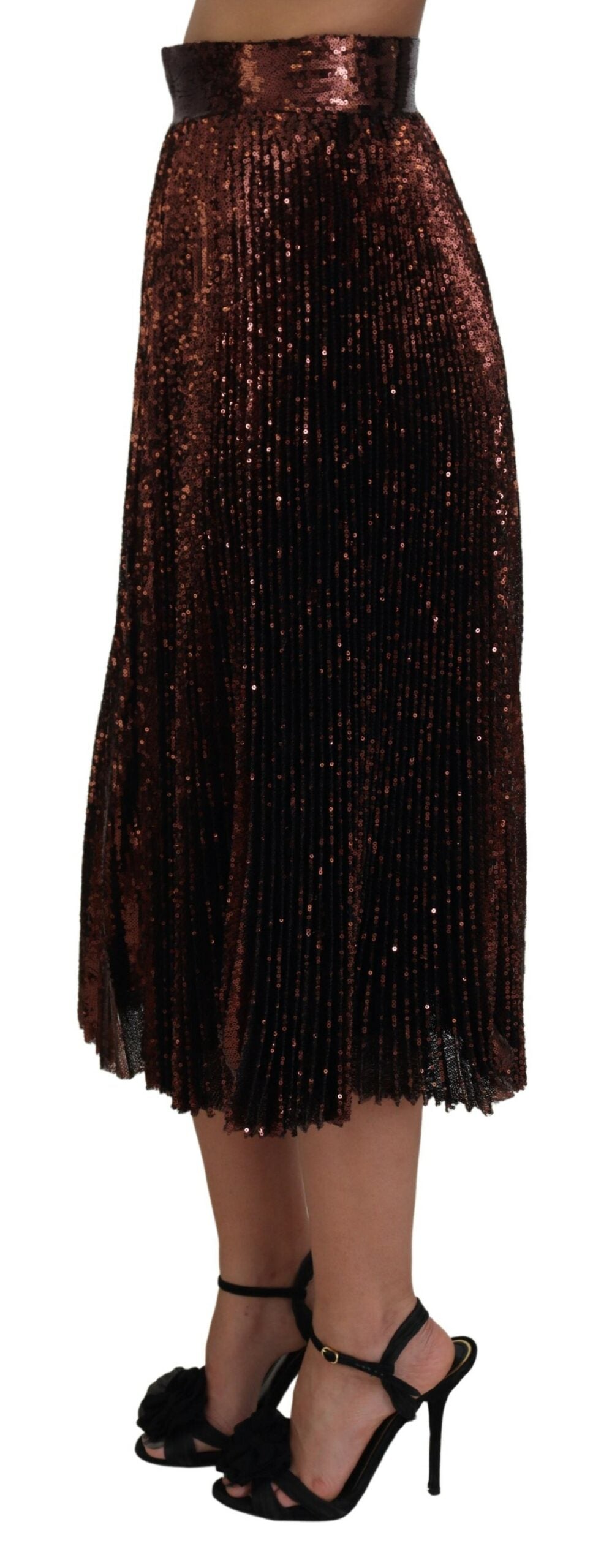 Dolce & Gabbana Bronze Sequin Embellished High-Waisted Maxi Skirt