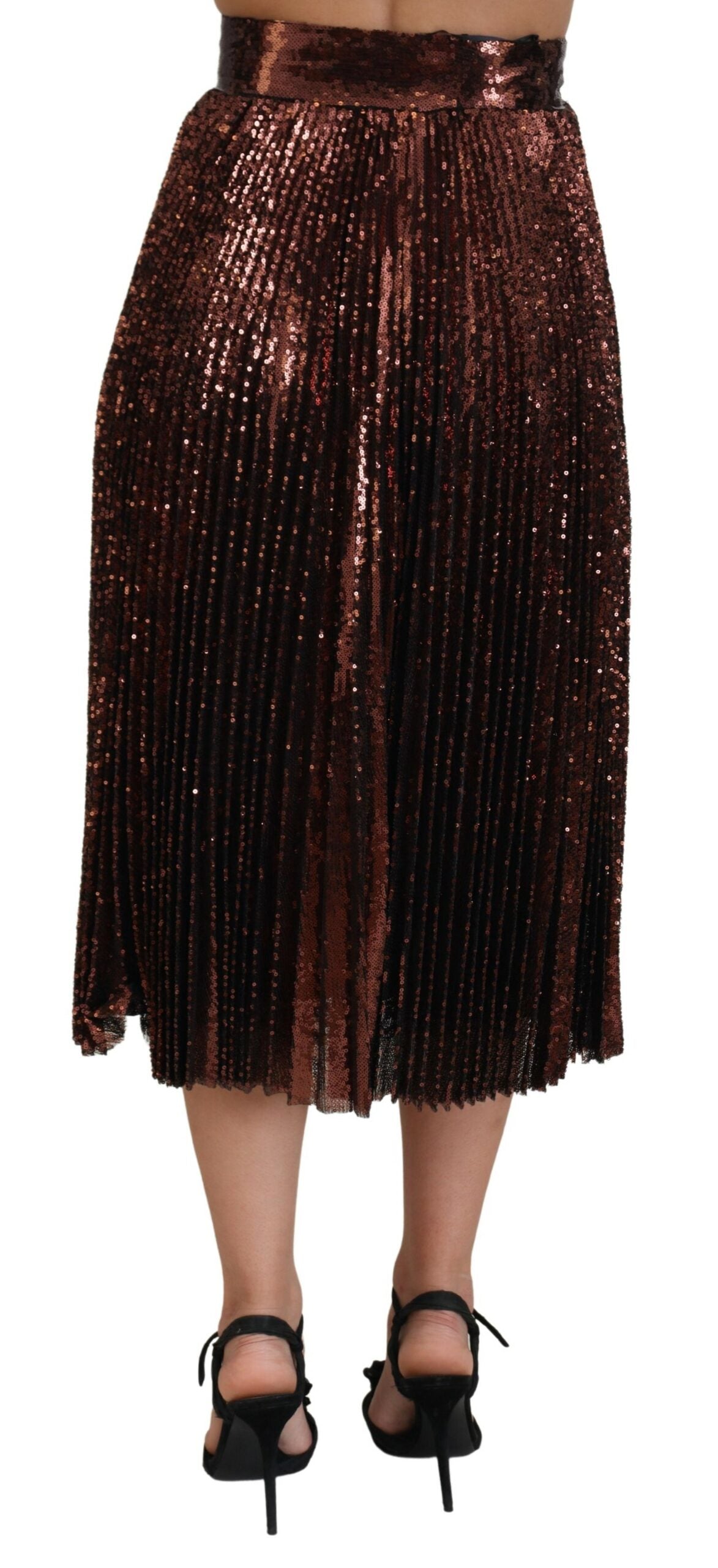 Dolce & Gabbana Bronze Sequin Embellished High-Waisted Maxi Skirt