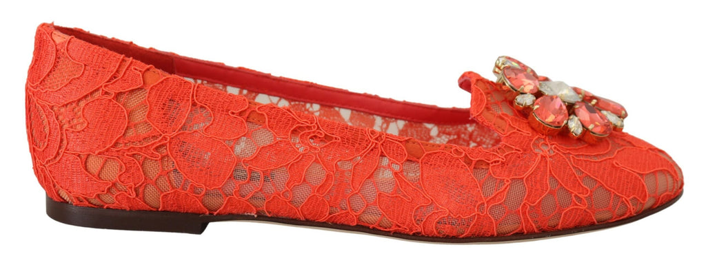 Dolce & Gabbana Rot Taormina Spitze Kristalle Ballett Flats Schuhe