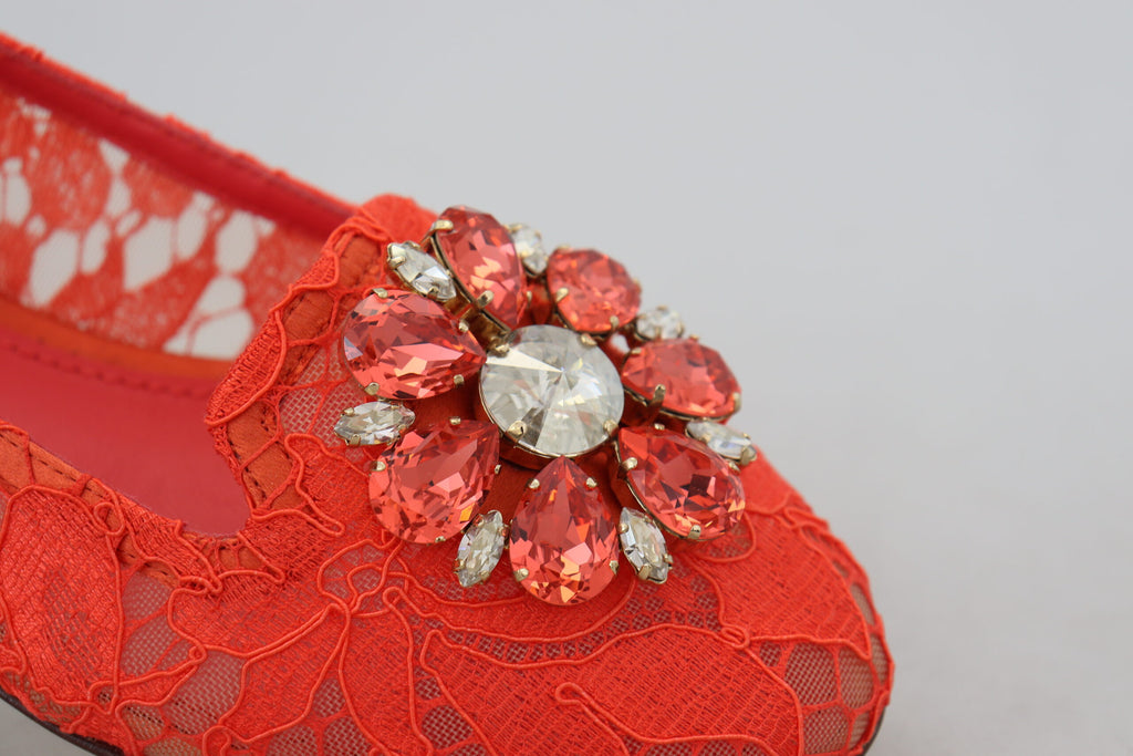 Dolce & Gabbana Rot Taormina Spitze Kristalle Ballett Flats Schuhe